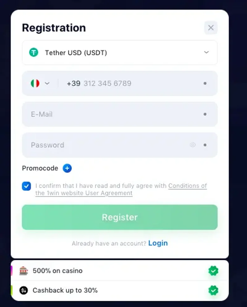 1Win registration