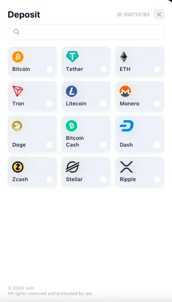 1Win deposit methods